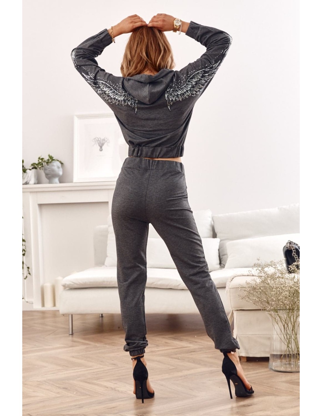 Women\'s tracksuit set with wings, dark gray FI624 - Online store - Boutique